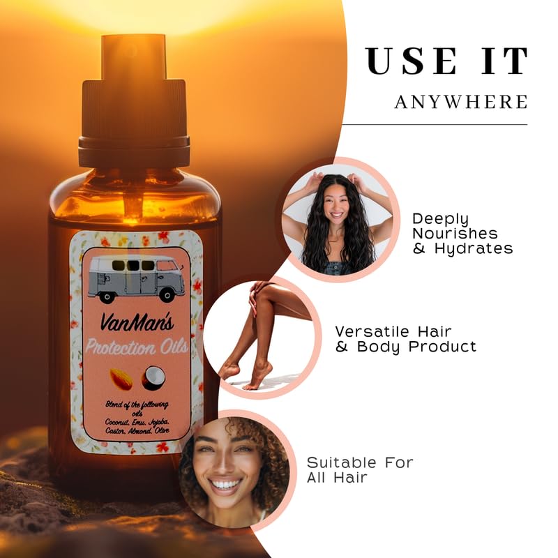 VanMan Protection Oil Serum delivers a glossy finish on hair.