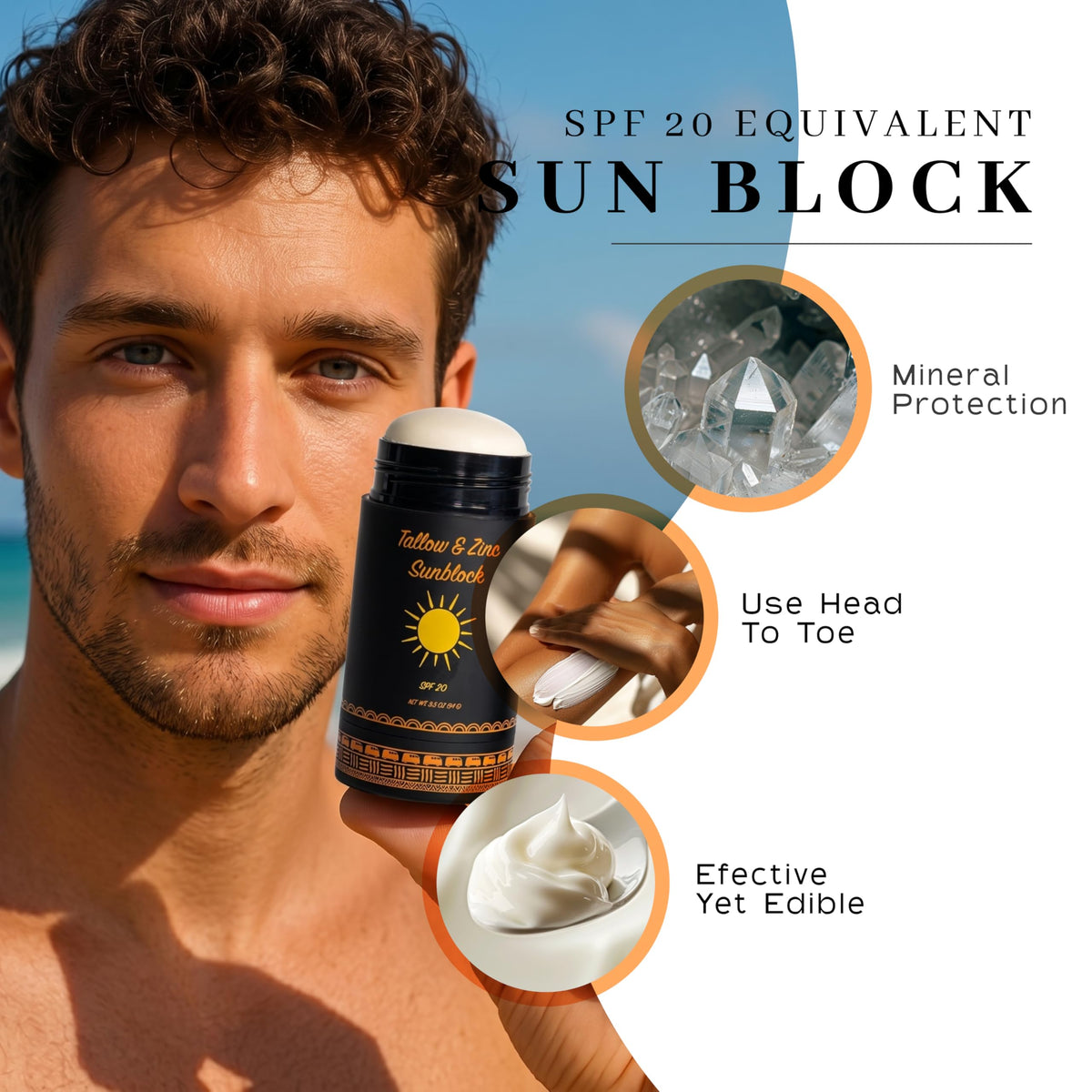 VanMan Tallow and Zinc Sunblock Stick applied on skin for body protection