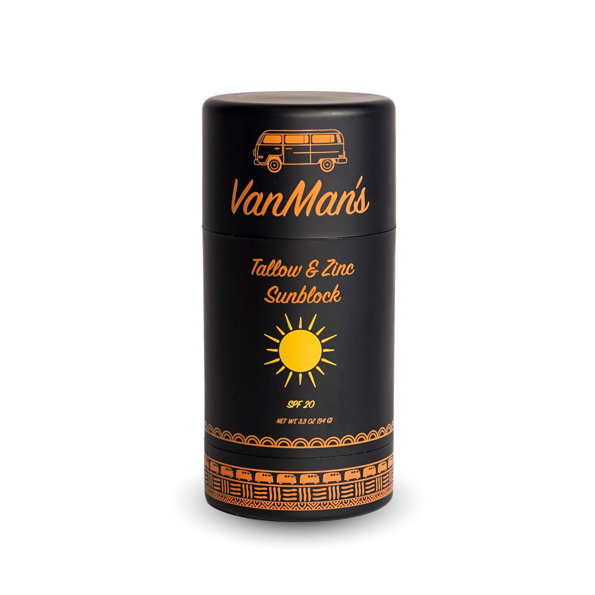 VanMan Tallow and Zinc Sunblock Stick packaging shown for daily outdoor protection