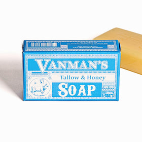 VanMan unscented tallow soap showing luxurious lather in action.