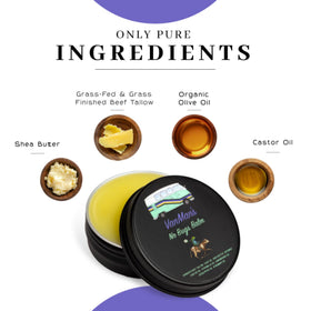 VanMan Bug Balm ingredients label highlights beef tallow and olive oil