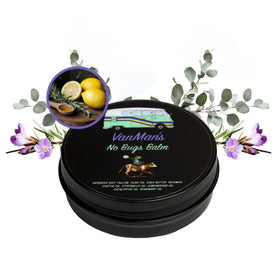 The VanMan Bug Balm jar close-up showing natural ingredients for outdoor use