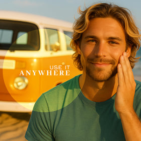 Face application shot showing light hydration from Vanman\'s Balm