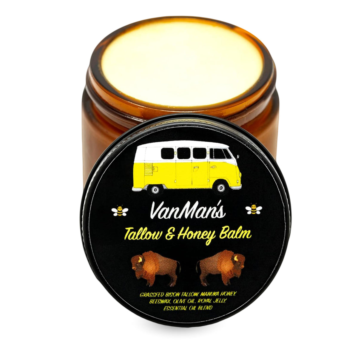 Vanman’s Tallow and Honey Balm jar close-up shows rich texture ideal for dry skin