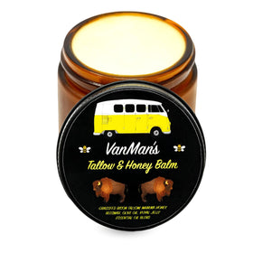 Vanman’s Tallow and Honey Balm jar close-up shows rich texture ideal for dry skin