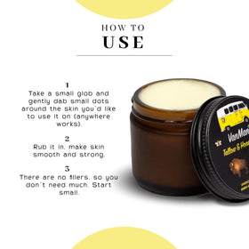 Vanman’s Balm with Rose, Sandalwood, Rosalina provides a gentle fragrance