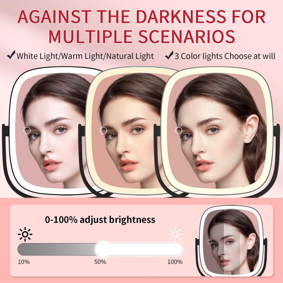 Vanmirr adjustable-height mirror supports comfortable positioning.