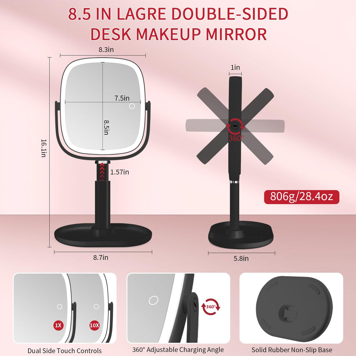 Vanmirr desk tray keeps tools organized during makeup sessions.