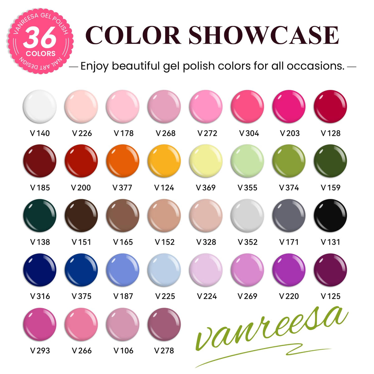 Vanreesa 36-color display board helps you choose shades quickly