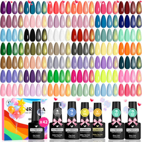 VANREESA 42-color gel nail polish set shows a vibrant shade palette for any manicure.