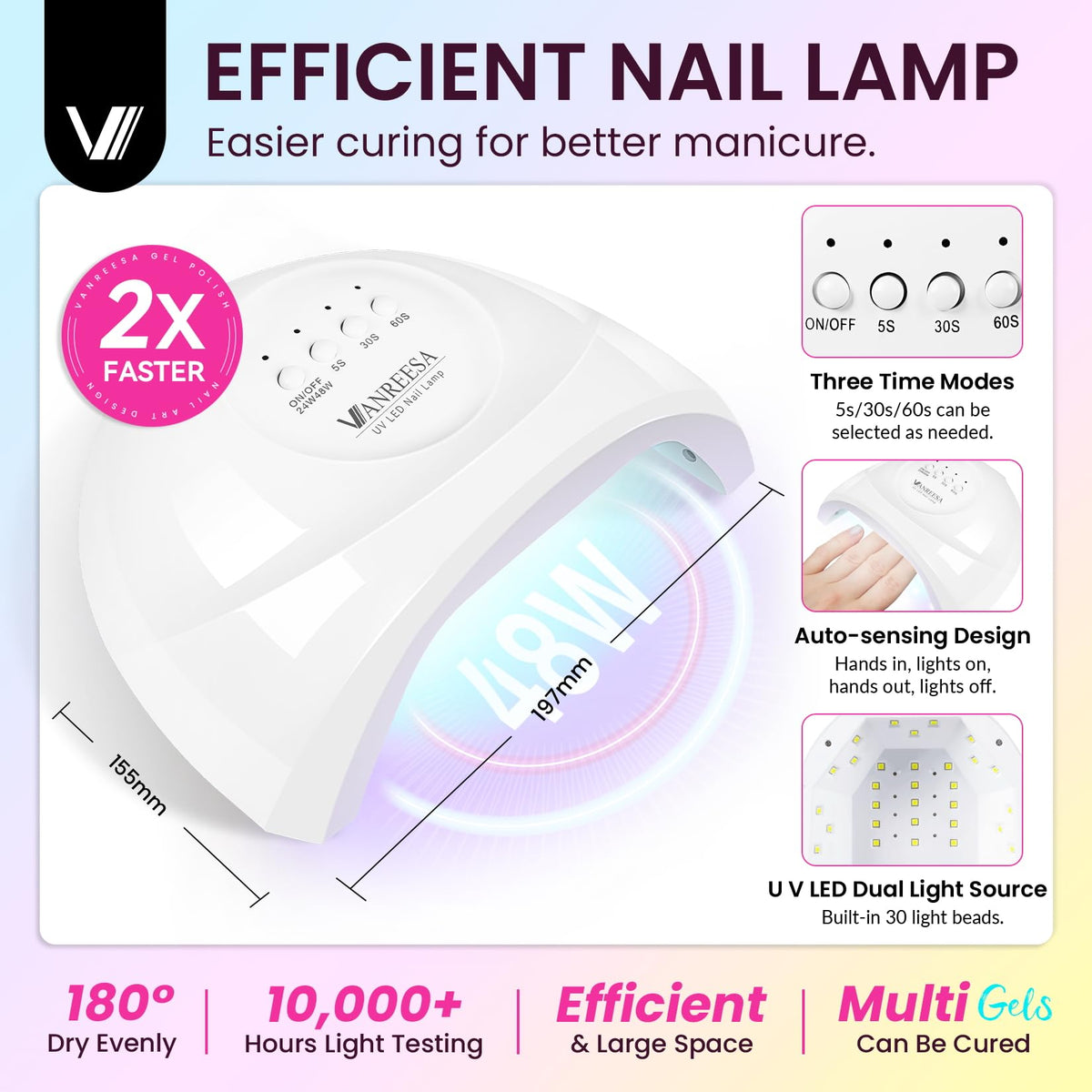 Vanreesa 48W nail lamp for even curing and quick dry