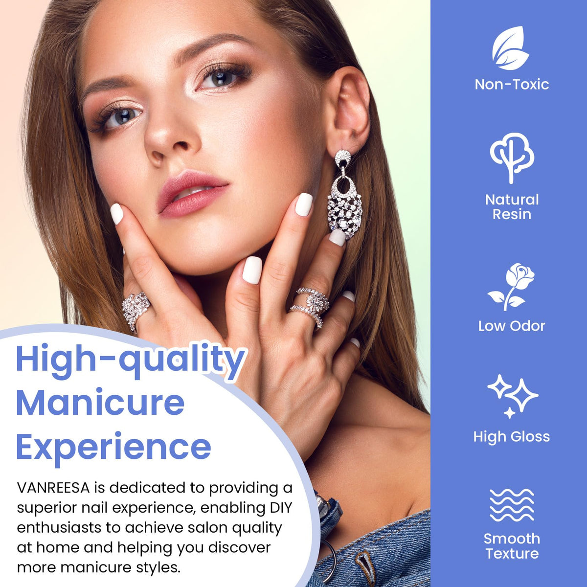 VANREESA base coat and glossy top coat providing lasting shine.