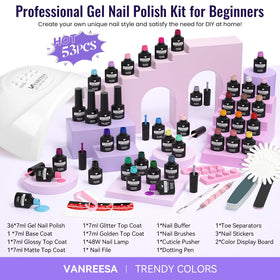 VANREESA gel polish bottles close-up shows silky texture and gloss.