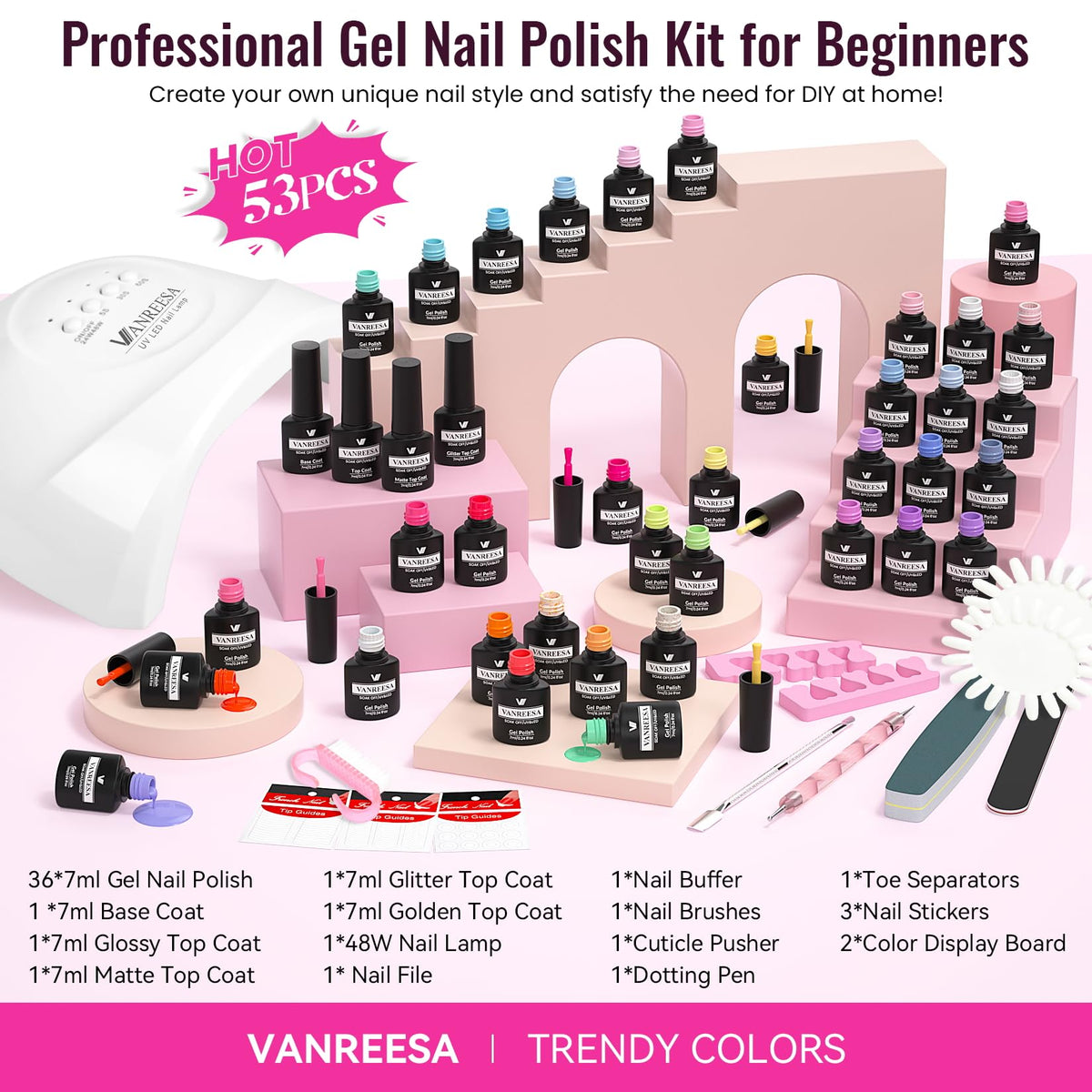 Vanreesa matte and glossy top coats offer finish variety