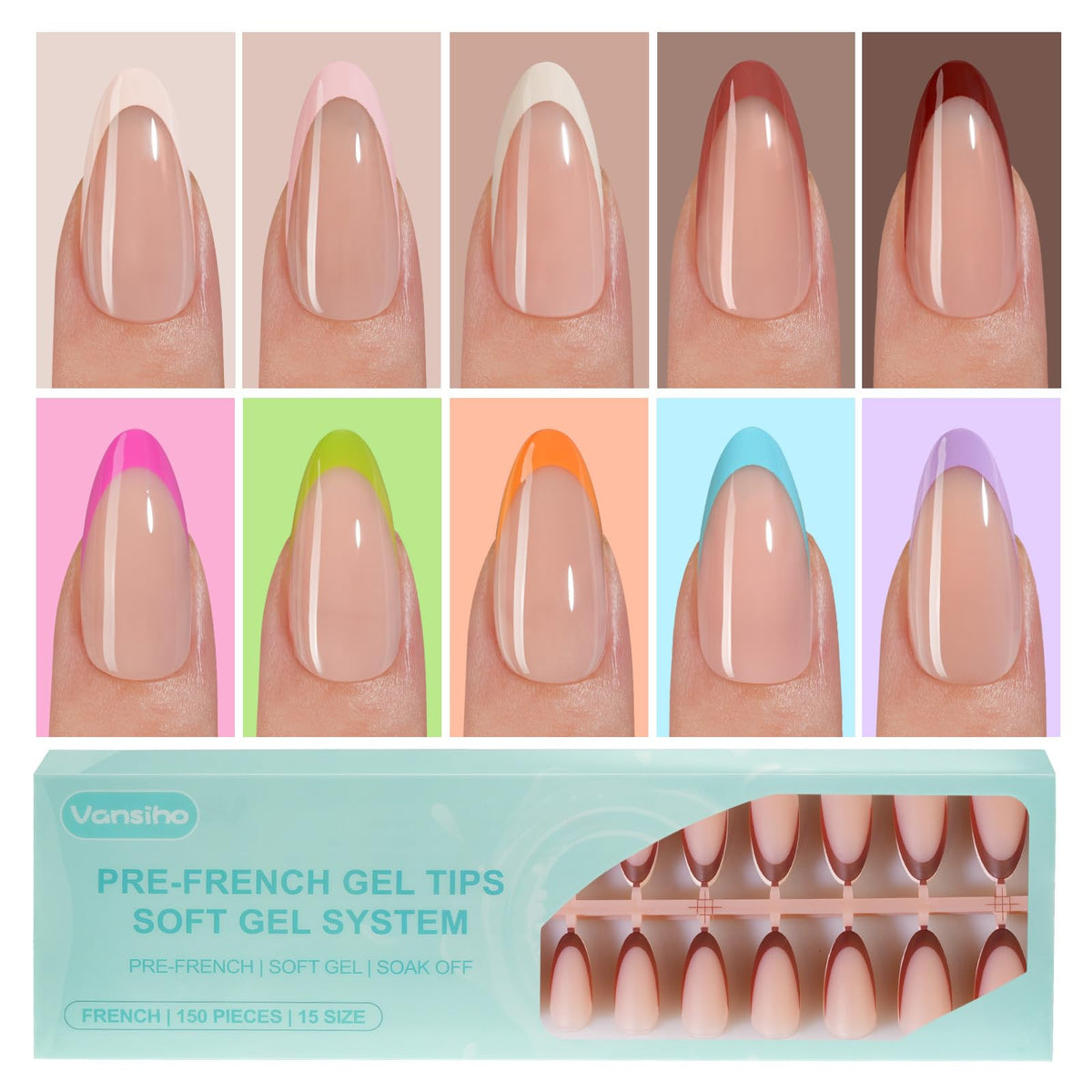 Vansiho almond French tips 3in1 detail for strong adhesion and smooth edges