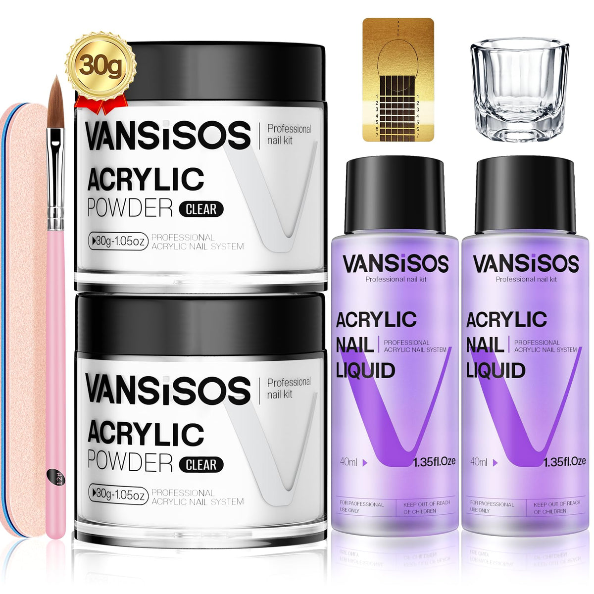 VANSISOS acrylic nail kit clear powder for natural-looking, durable at-home nails