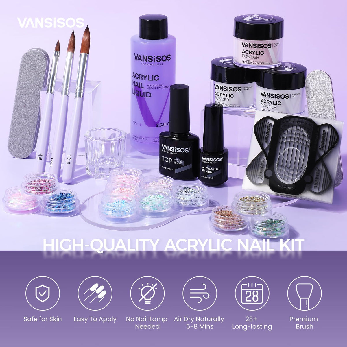 VANSISOS acrylic powder 3 pots 30g for smooth mix and even coverage.