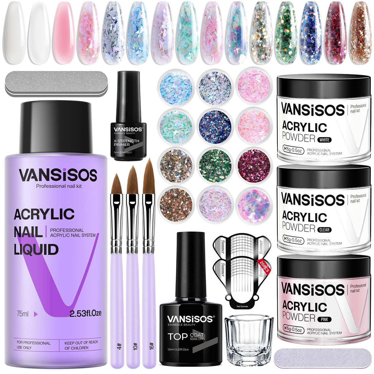 VANSISOS nail kit beginner set for easy at-home acrylic nails.