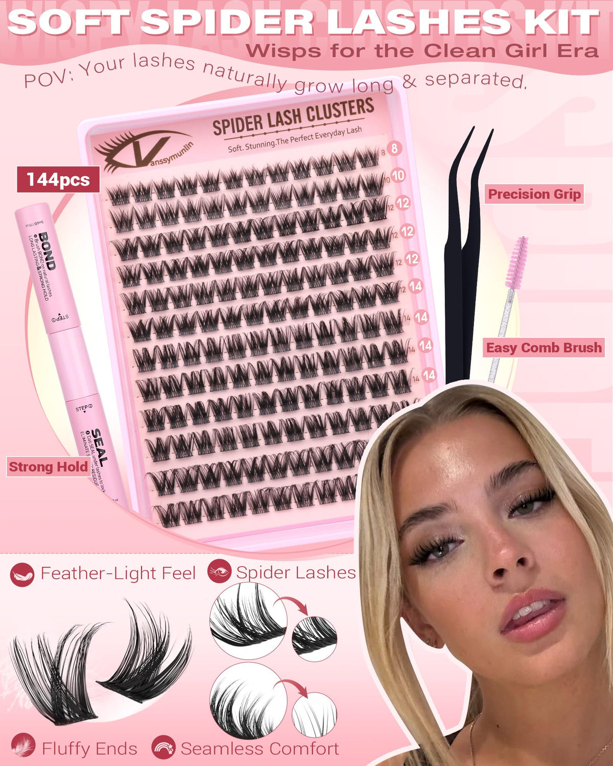 Vanssymunlin Spider Lashes Kit bond for secure daily wear