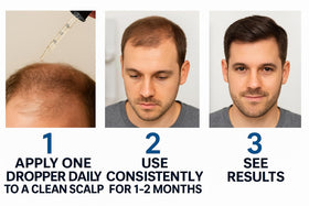 Vantanex RU-58841 dropper applying a precise amount to the scalp.
