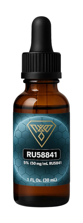Vantanex RU58841 five-percent bottle highlights premium topical formulation for consistent use.