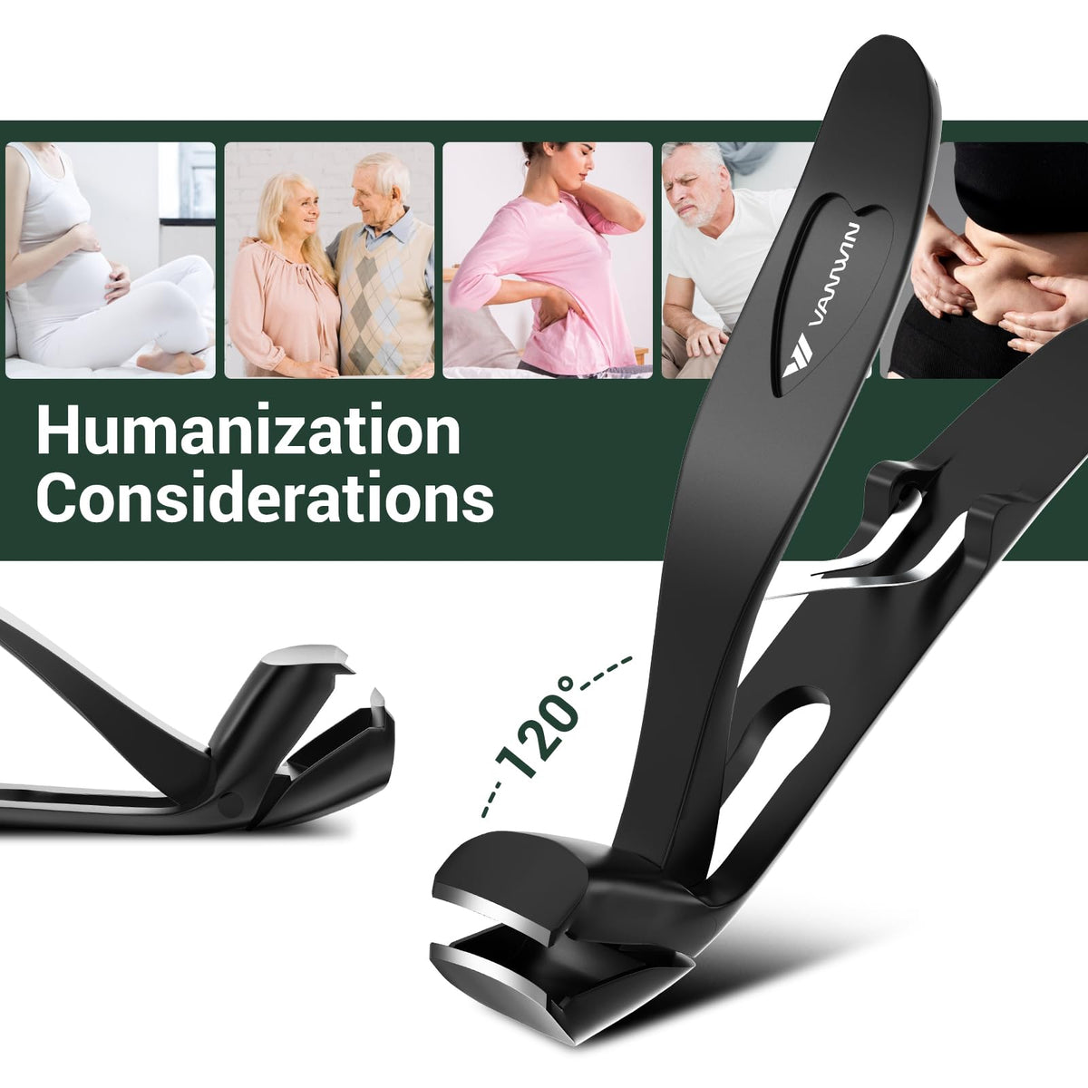 VANWIN toenail clippers angled head for easy trimming of tough nails.
