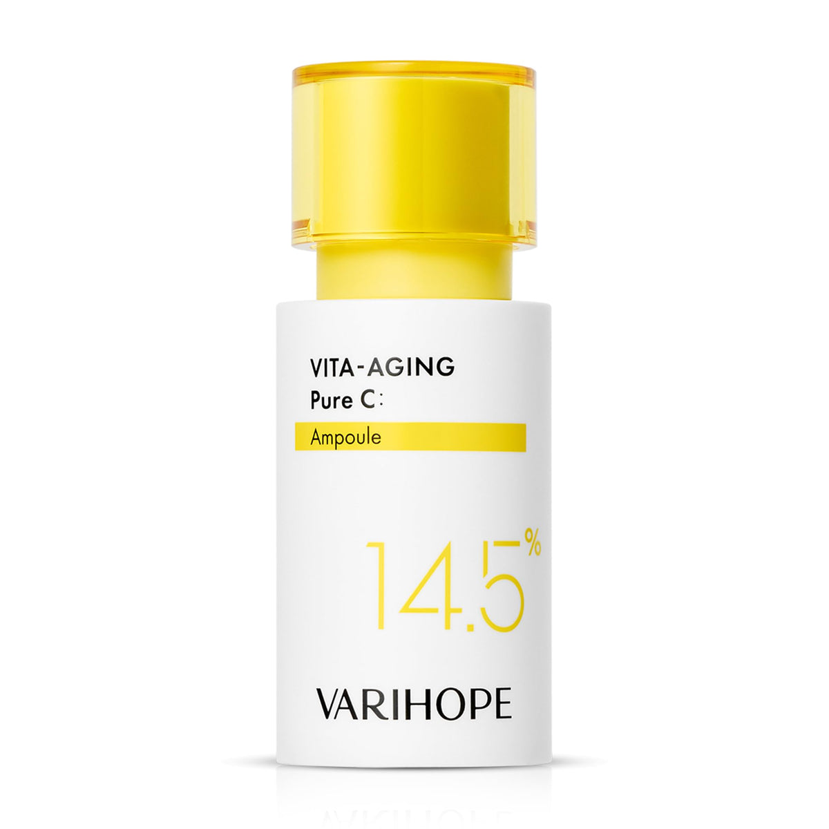 VARIHOPE Vita-Aging Pure C ampoule bottle in premium packaging suggesting brightening skincare routine.