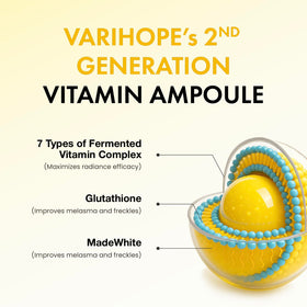 VARIHOPE Vita-Aging Pure C ampoule applied to skin with a glow and even tone.