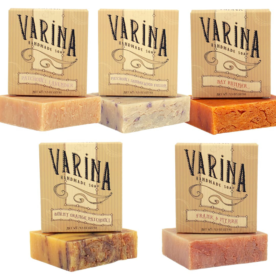 Varina Patchouli Burnt Orange soap for daily cleansing with earthy aroma.