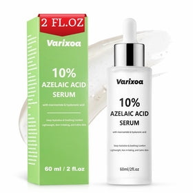 Varixoa 10% azelaic acid serum bottle on white surface for even-toned skin