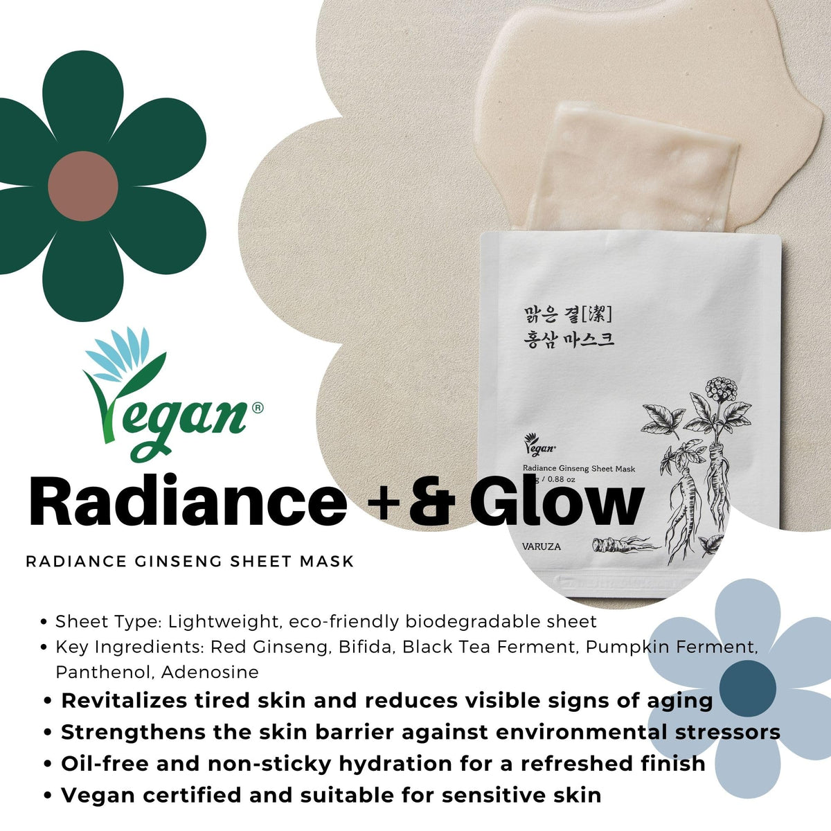 VARUZA Energizing Kombucha mask for refreshed, hydrated skin.