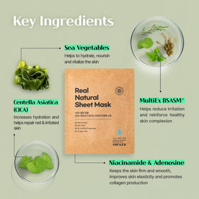 Applying Varuza Real Natural Sheet Mask for soothing, comfortable hydration.