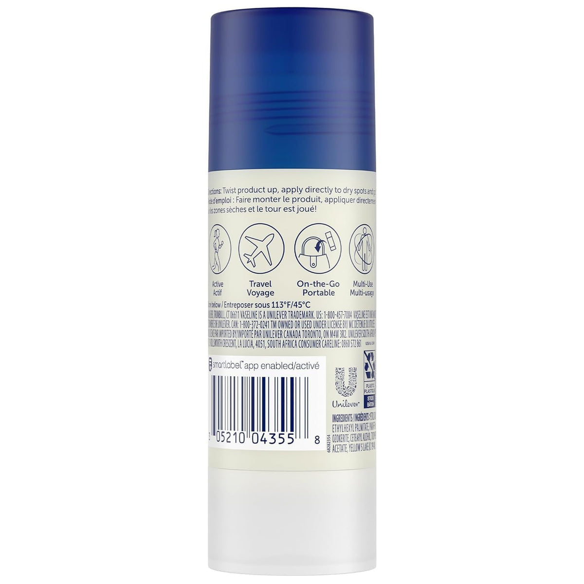 Vaseline balm-stick demonstrating chafing-relief use on the go.