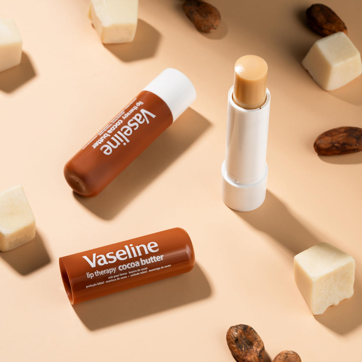 Vaseline Cocoa Butter Healing Jelly base is triple-purified petroleum jelly.