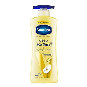 Vaseline Deep Moisture bottle with ceramides for daily hydration.