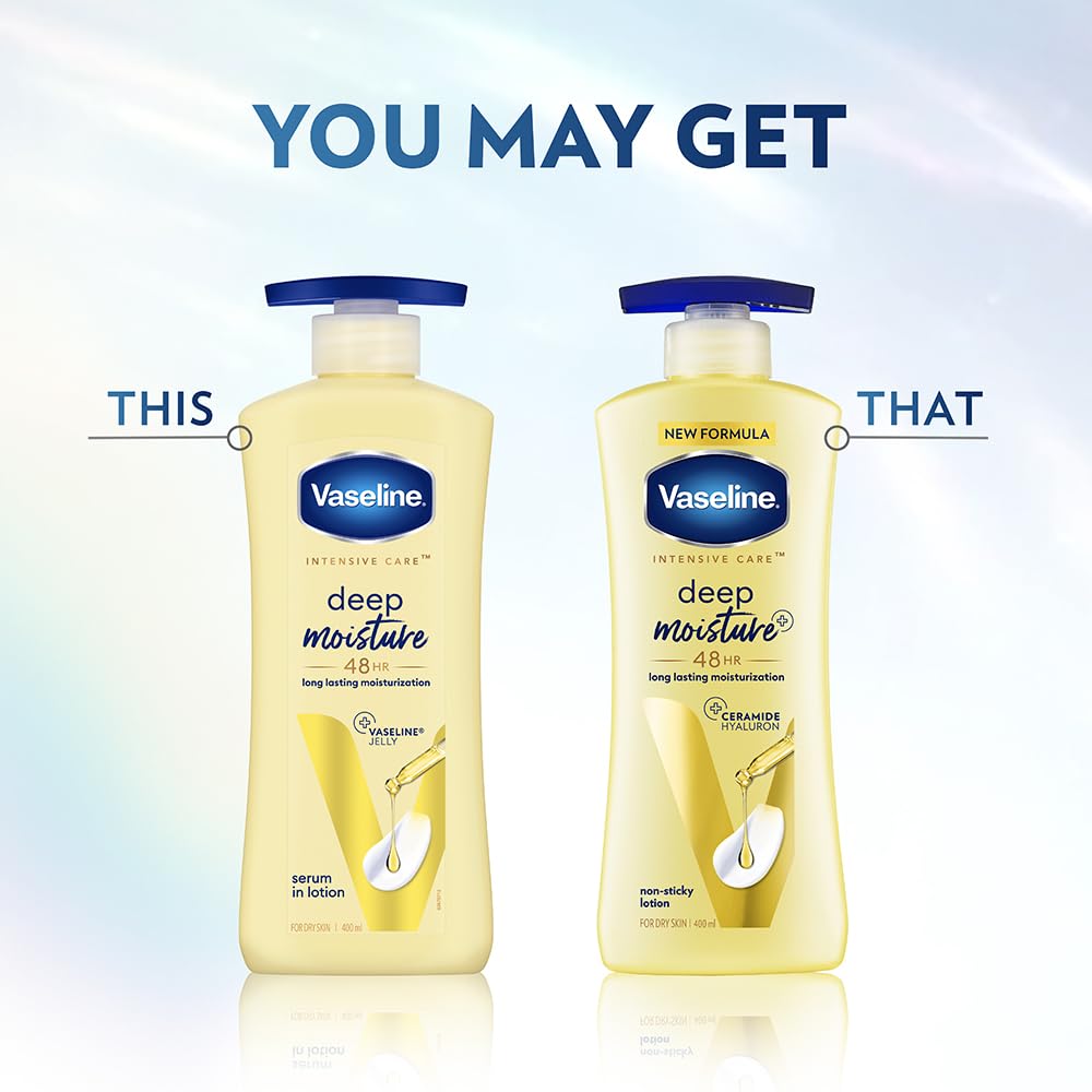 Bottled Vaseline Deep Moisture on a dresser top.