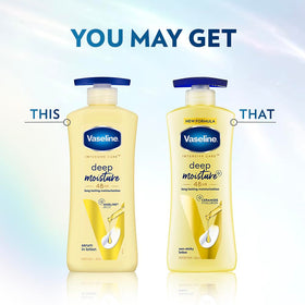 Bottled Vaseline Deep Moisture on a dresser top.