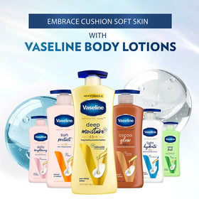 Morning skincare setup including Vaseline Deep Moisture lotion.