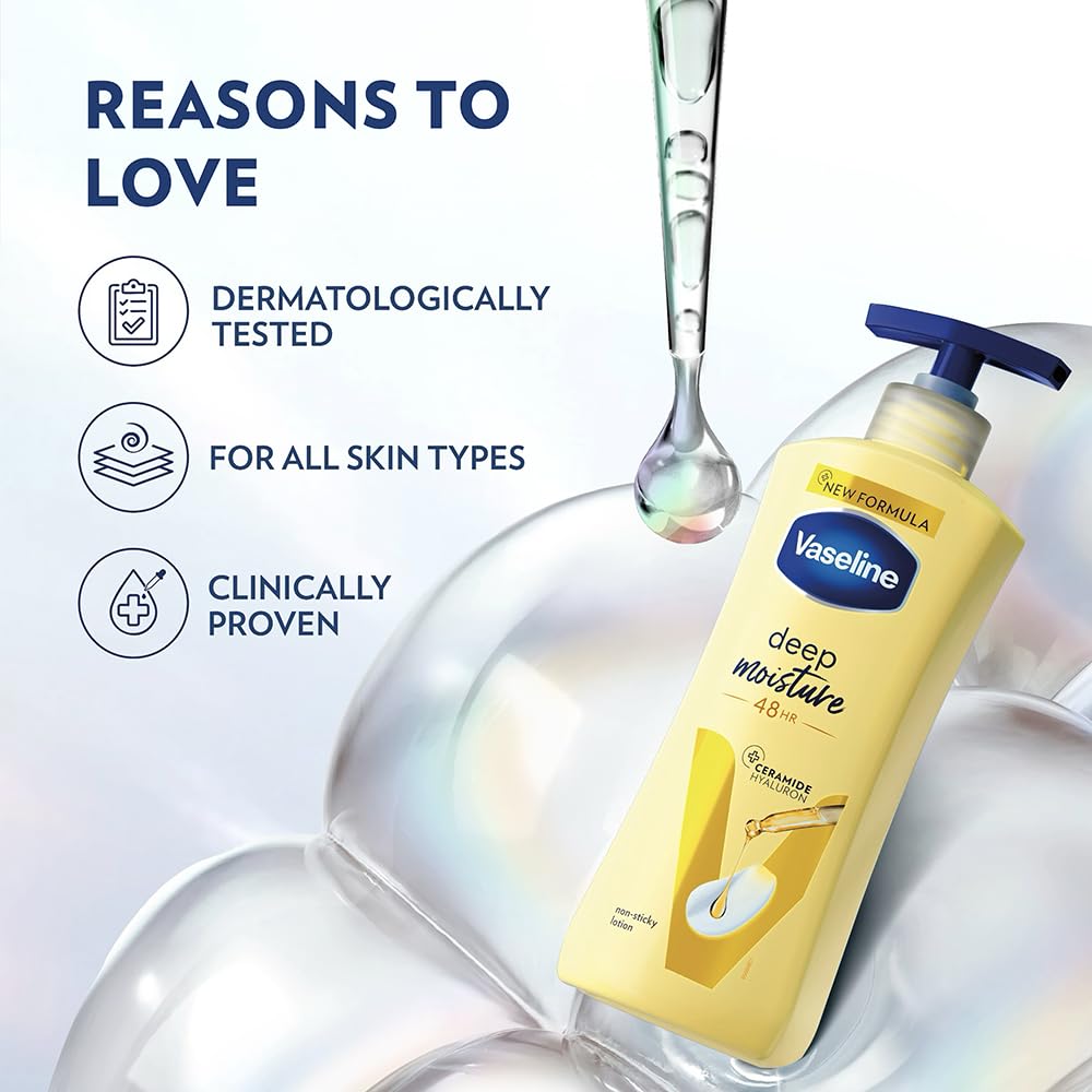 Vaseline Deep Moisture creates a silky finish on skin.