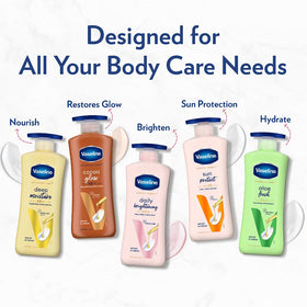 Vaseline Healthy Bright lotion brand logo with bottle for trusted daily use.