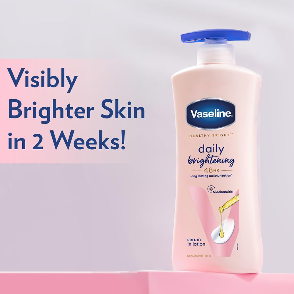Vaseline Healthy Bright lotion on hand showing quick hydration.