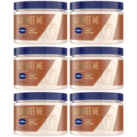 Vaseline Illuminate Me body butter jar showing whipped texture for deep hydration