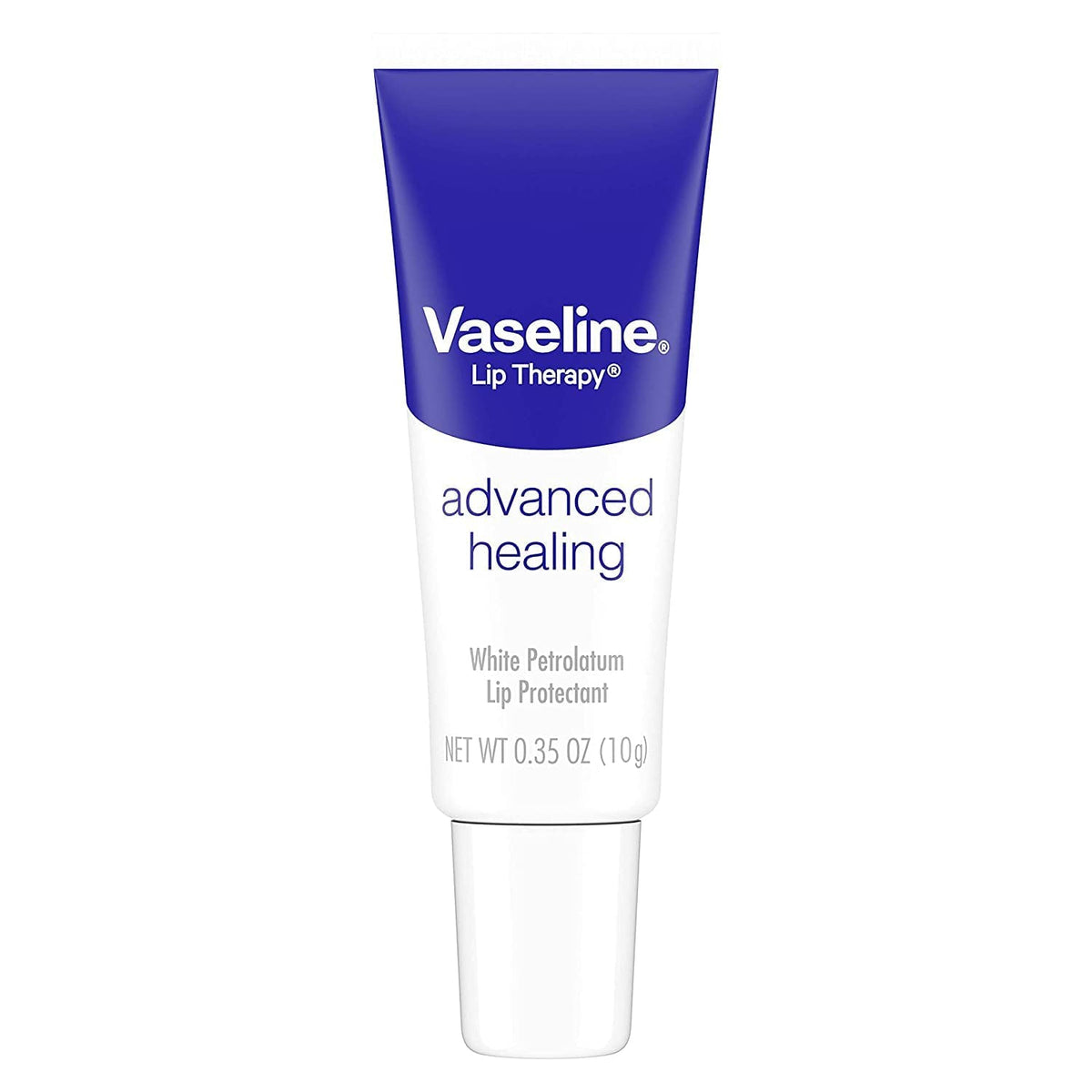 Vaseline Lip Therapy Advanced Formula tube close-up showing smooth application