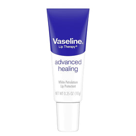 Vaseline Lip Therapy Advanced Formula tube close-up showing smooth application