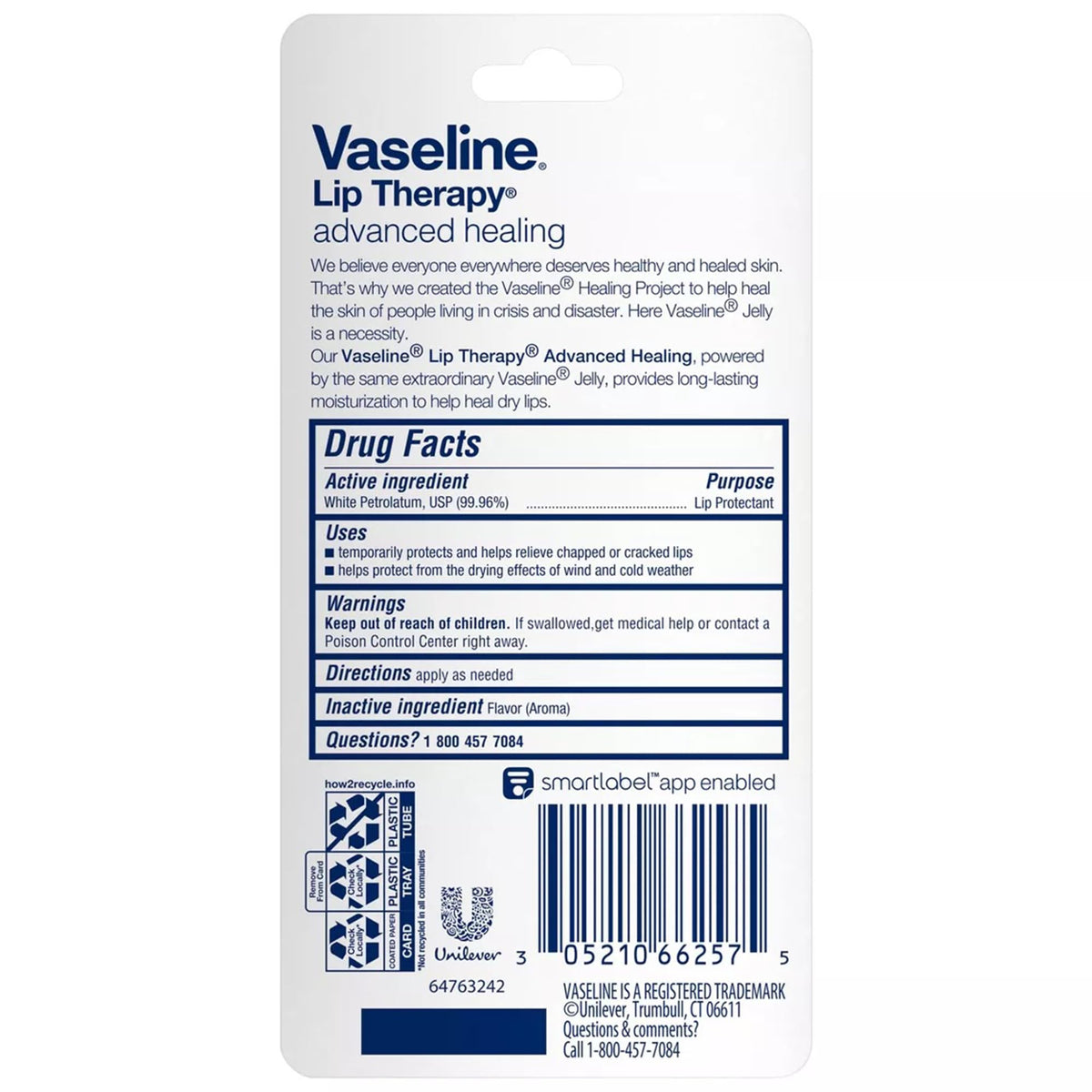 Vaseline Lip Therapy Advanced Healing packaging shows portable lip care for busy days
