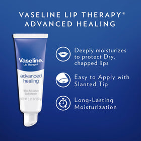 Vaseline Lip Therapy Advanced Healing balm shows side view for easy use