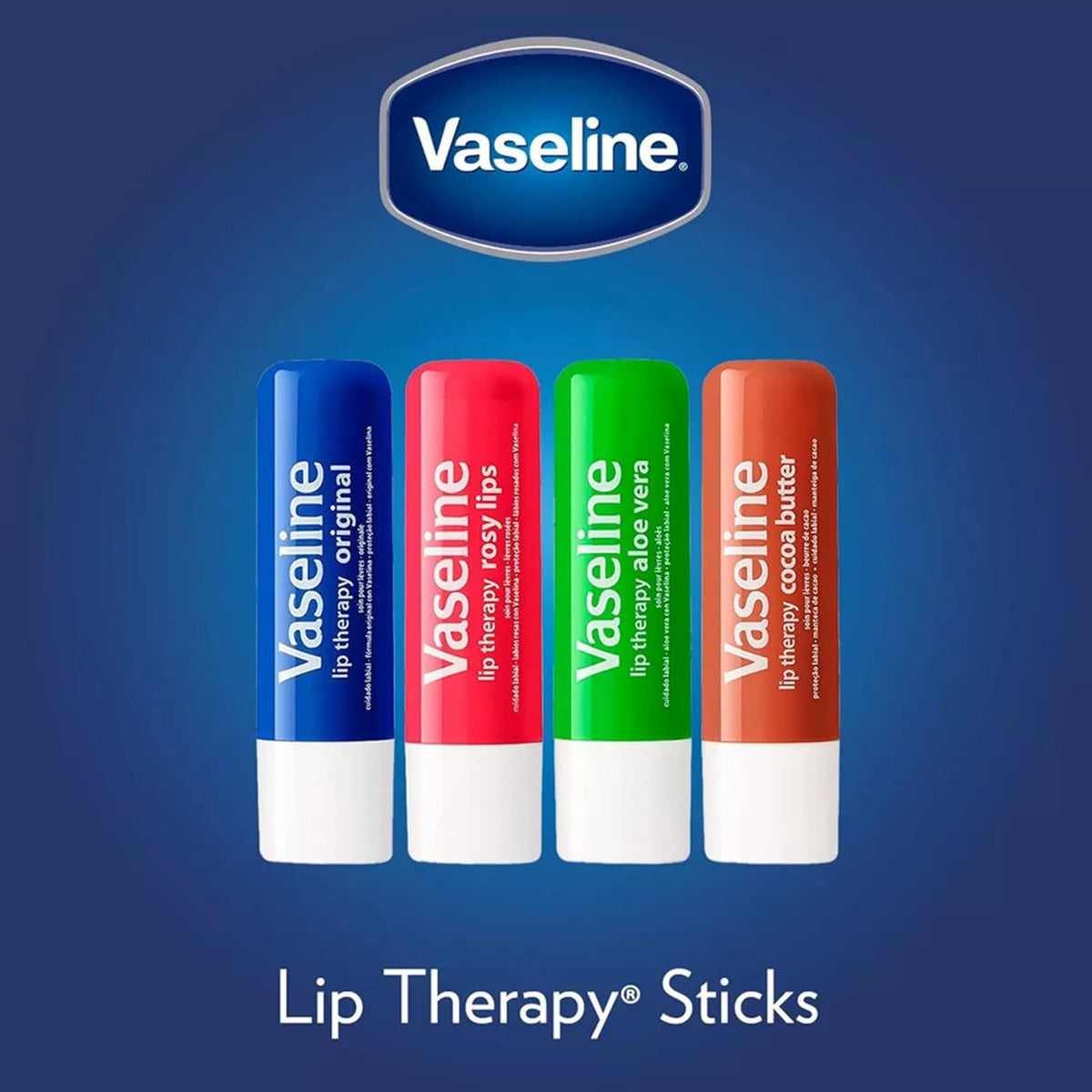Vaseline Lip Therapy Rosy Lips on desk with soft lighting