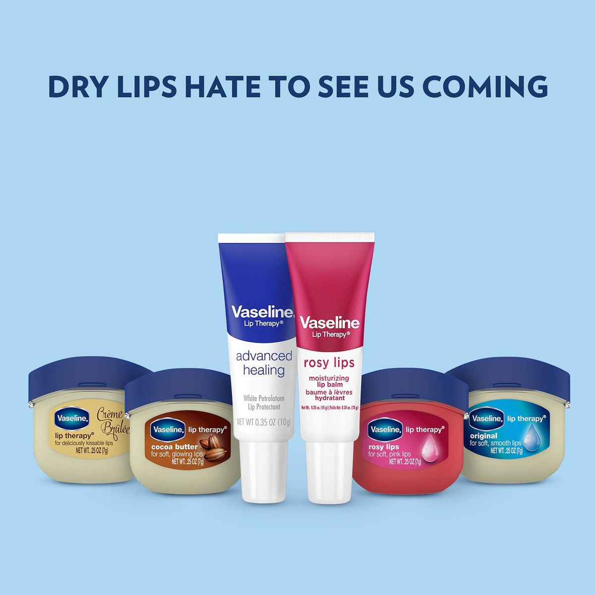 Vaseline Lip Therapy Rosy Lips mini-before-after concept highlights lips softness.