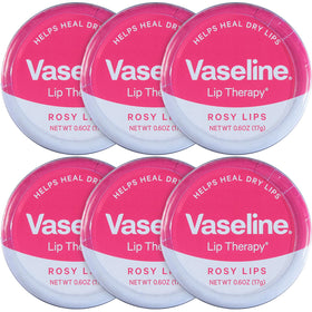 Vaseline Lip Therapy Rosy Lips tin pack showing six-pack for daily moisture
