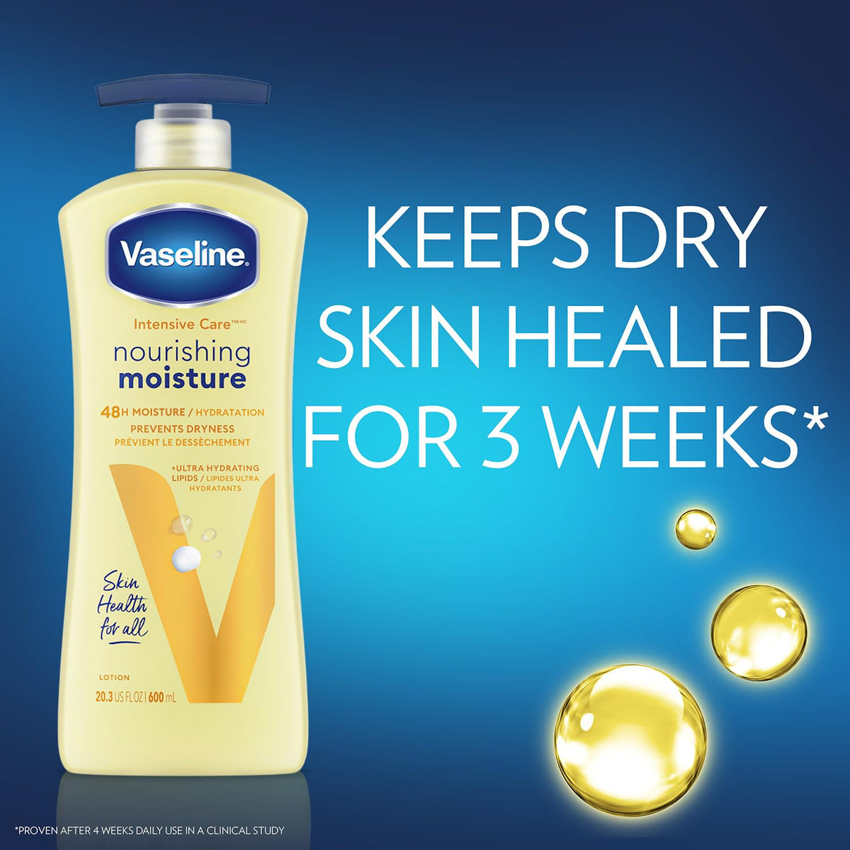 Vaseline Intensive Care lotion hand-application scene suggests easy daily use.